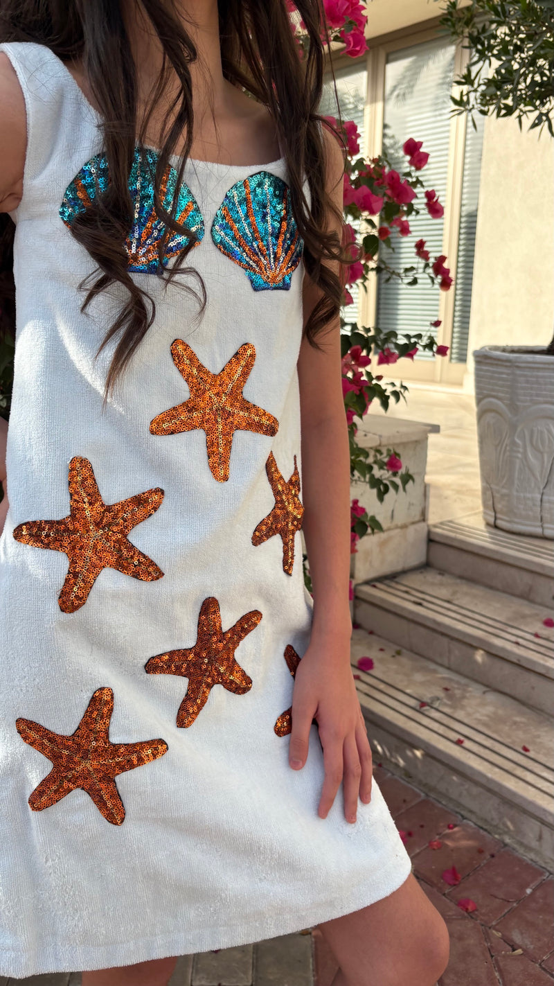 Blue shells towel cover up