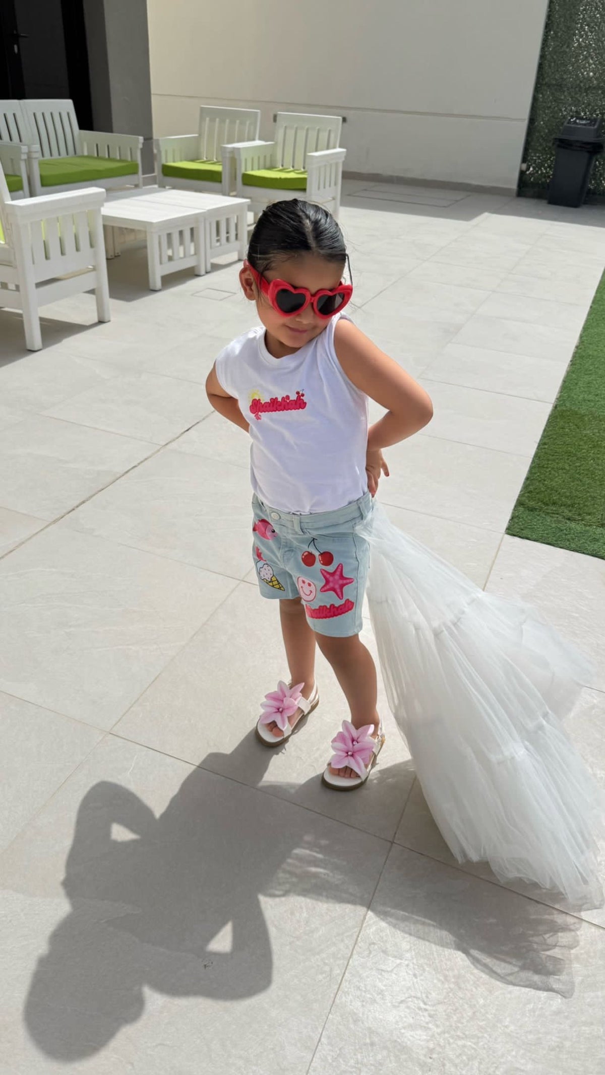 Light blue denim shells themed shorts with tulle