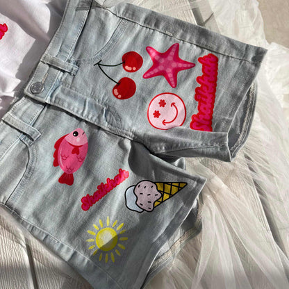 Light blue denim shells themed shorts with tulle