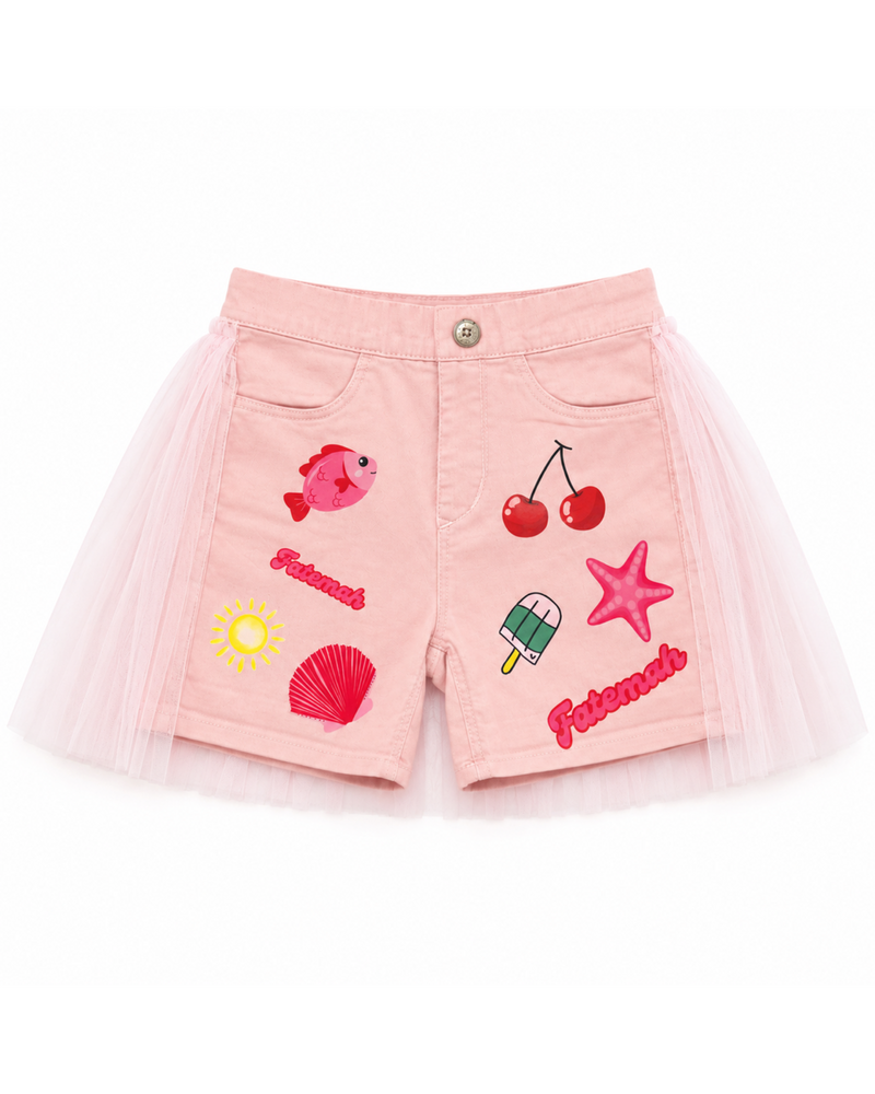 Customized Denim Shorts – Pink Shells Theme with Tulle