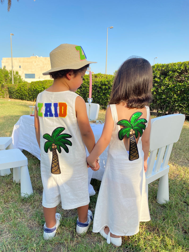 Girls palm linen dress