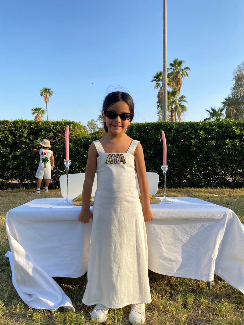 Girls palm linen dress