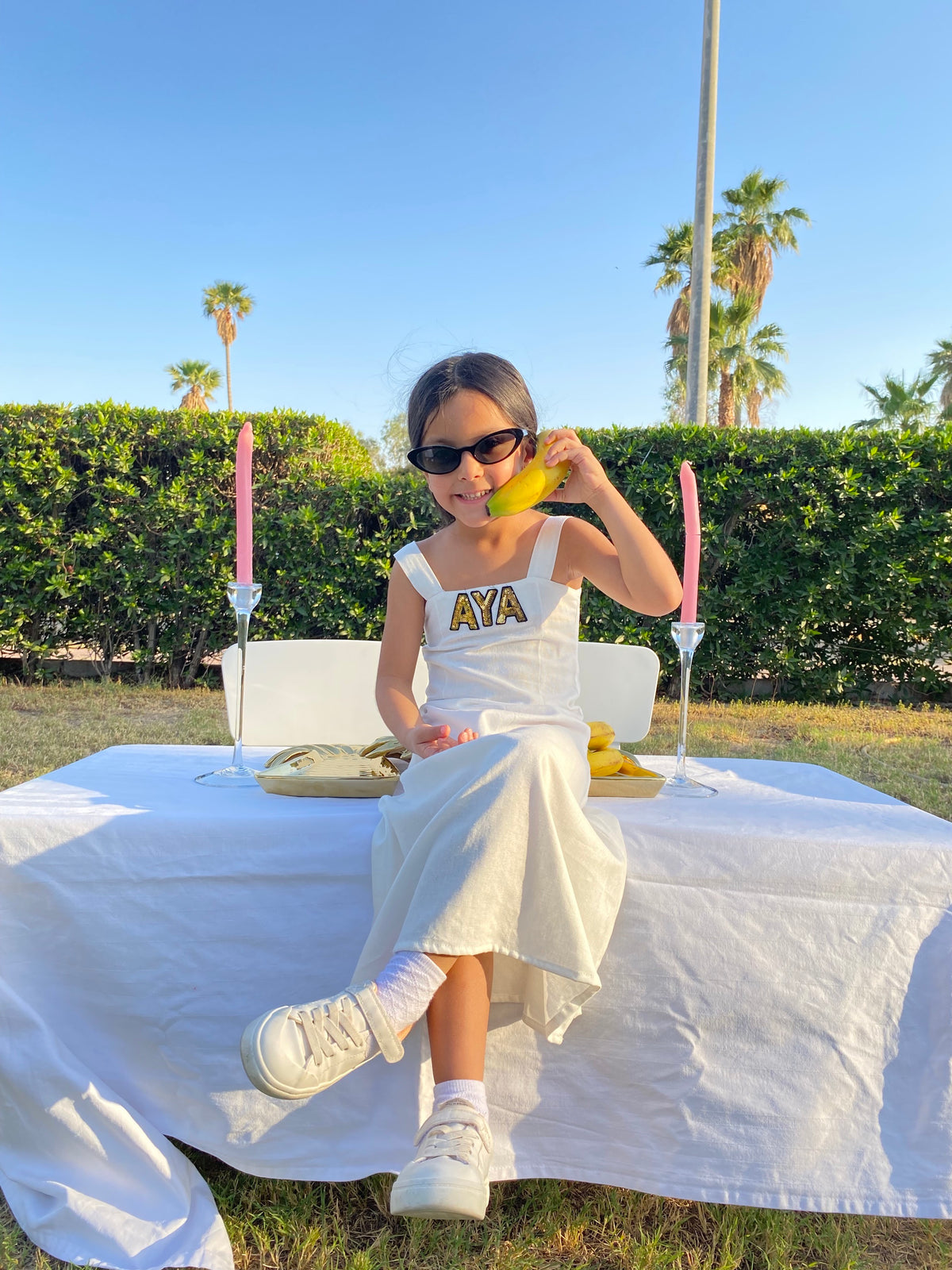 Girls palm linen dress