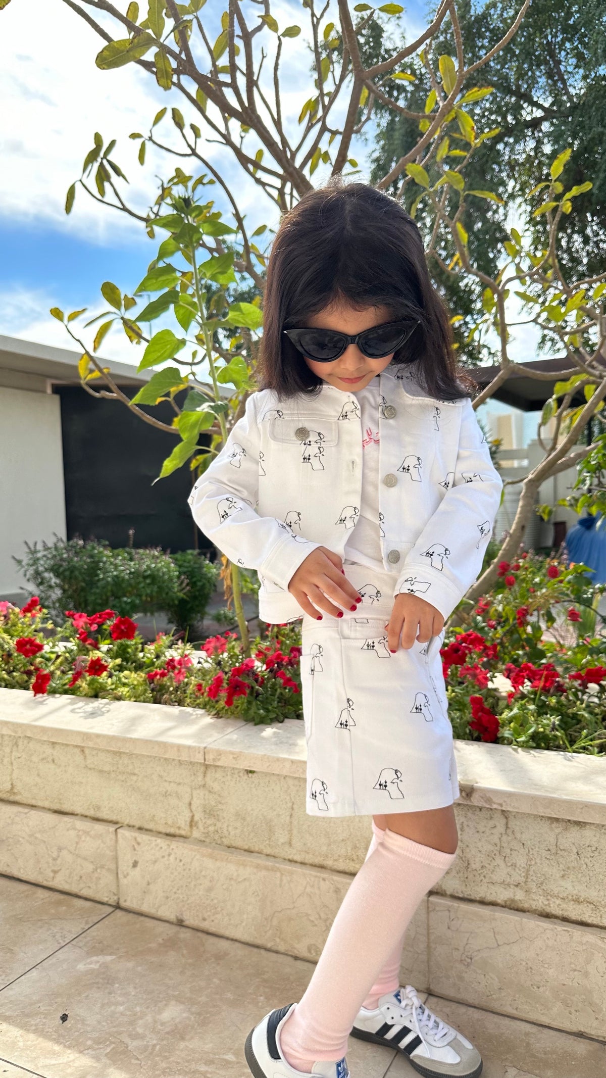 Kuwait map white denim shorts
