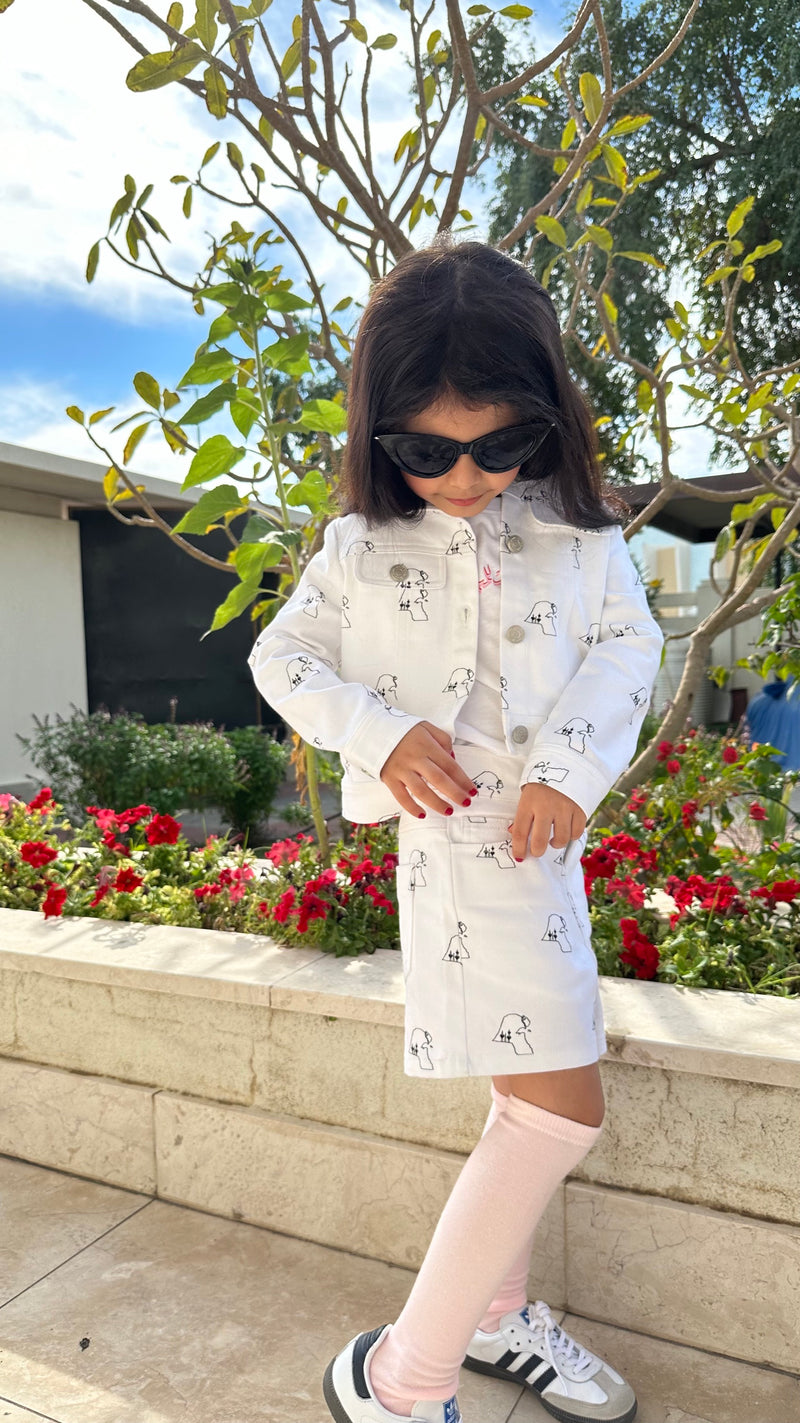 Kuwait map white denim shorts