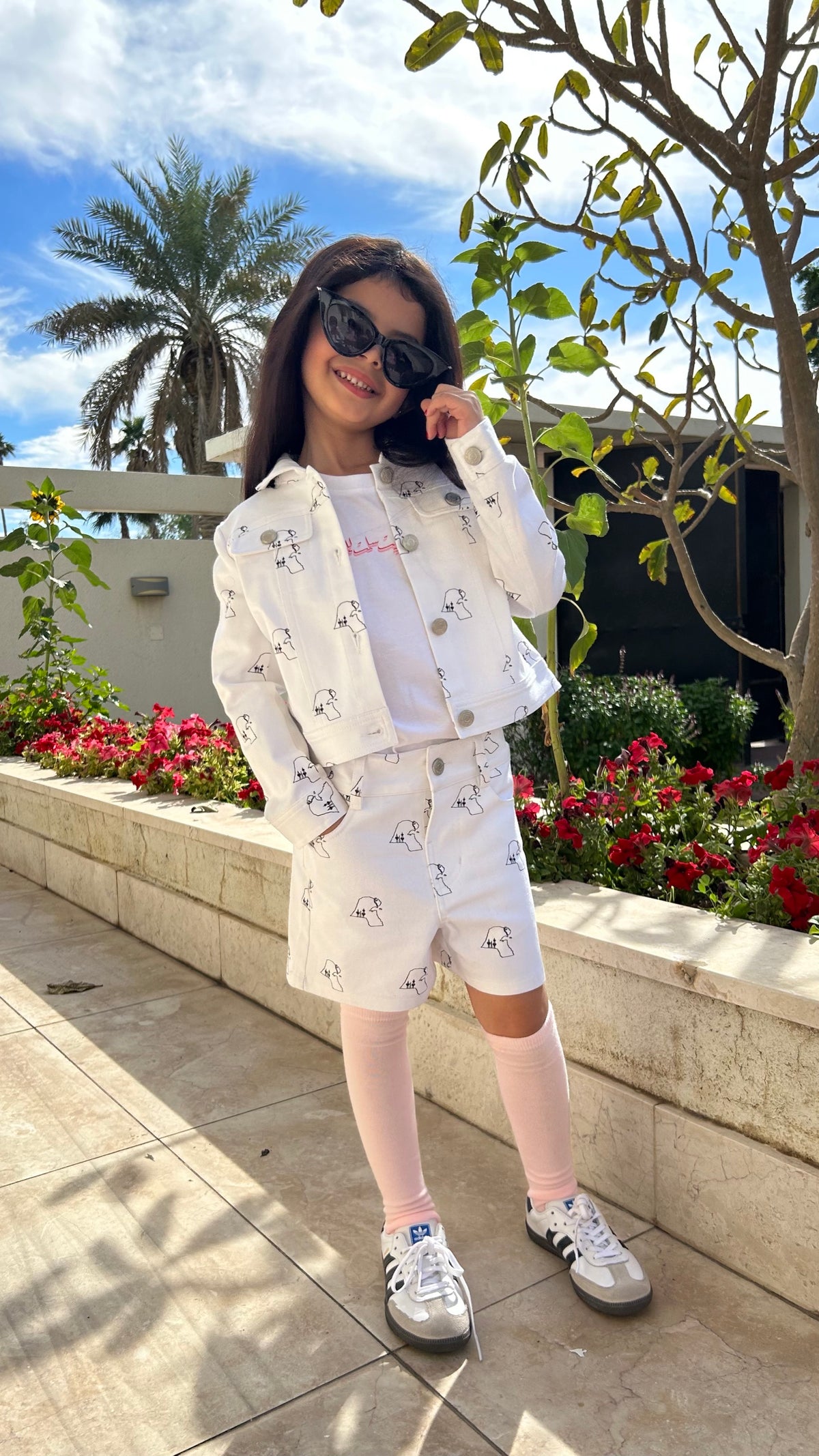 Kuwait map white denim shorts