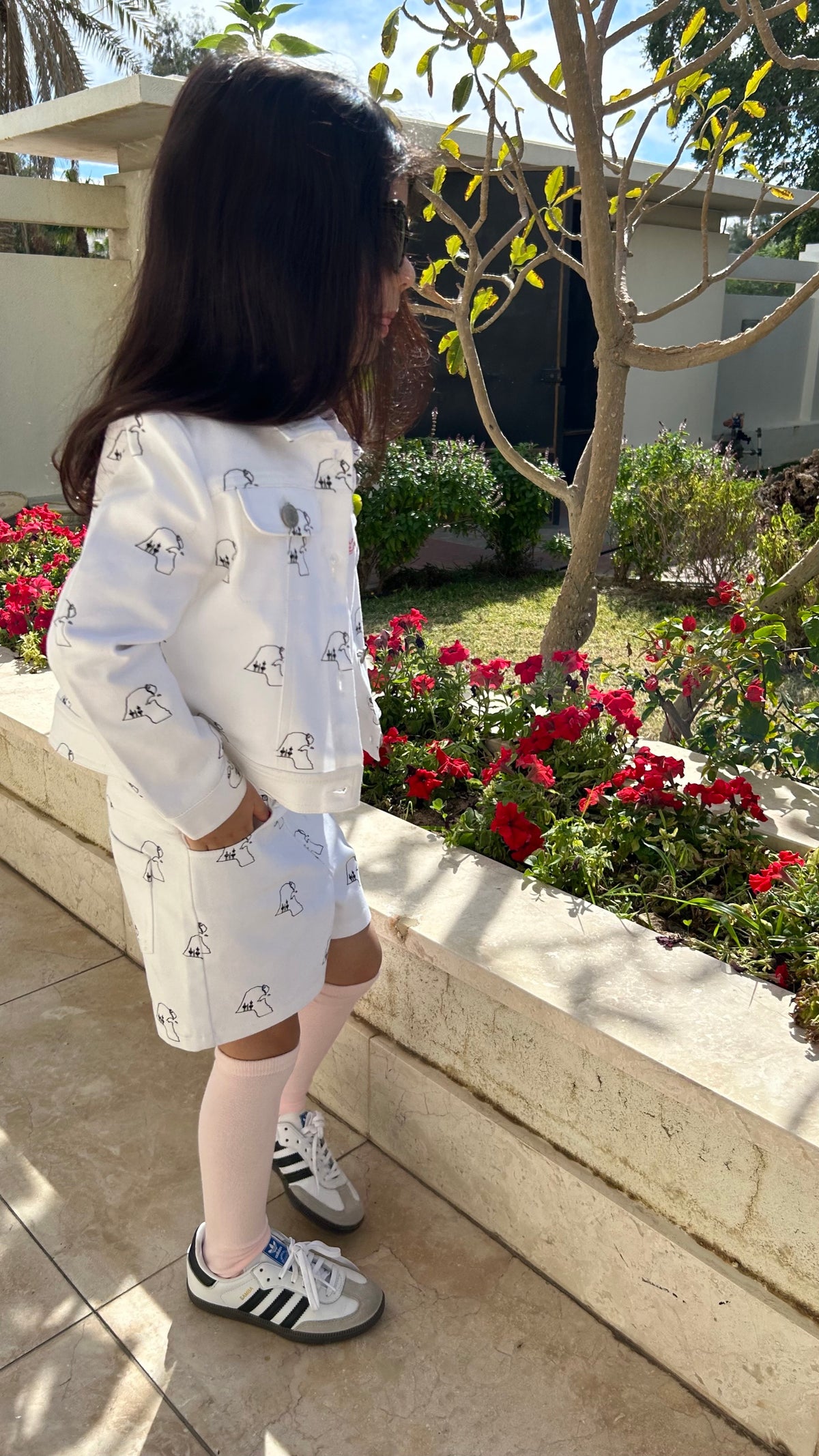Kuwait map white denim shorts