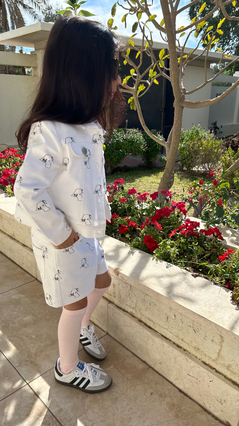 Kuwait map white denim shorts