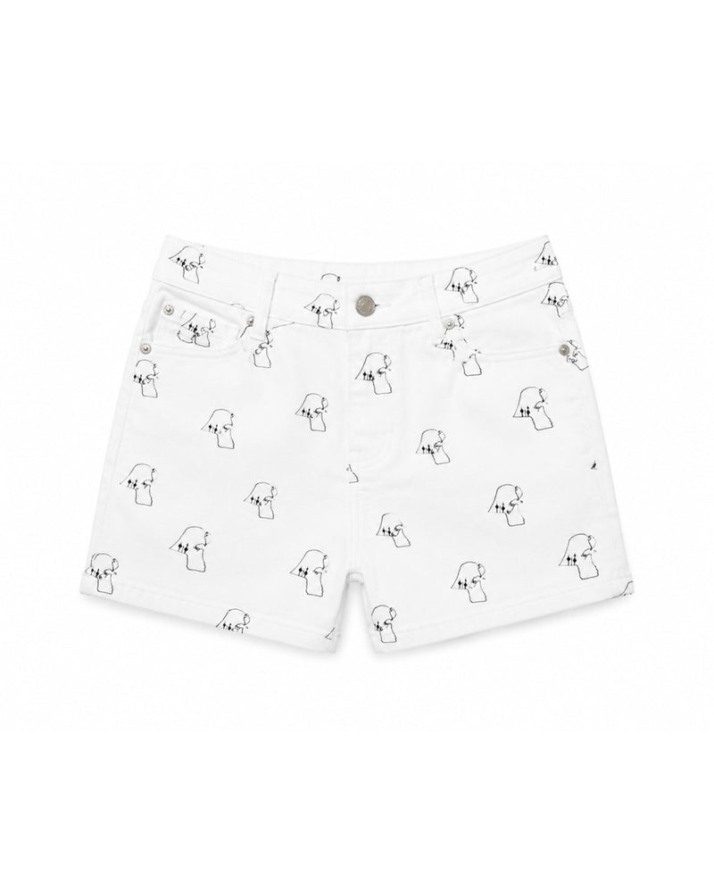 Kuwait map white denim shorts