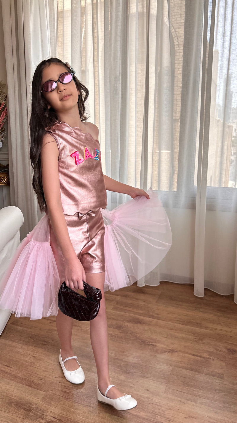 Metallic Denim Set – Pink