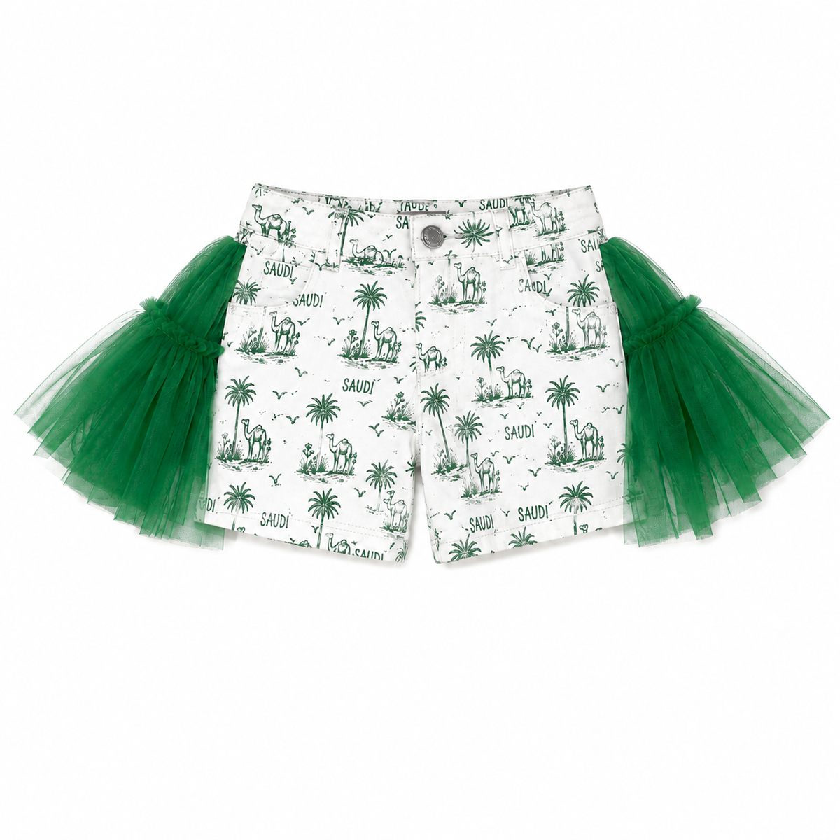 Saudi denim shorts with tulle