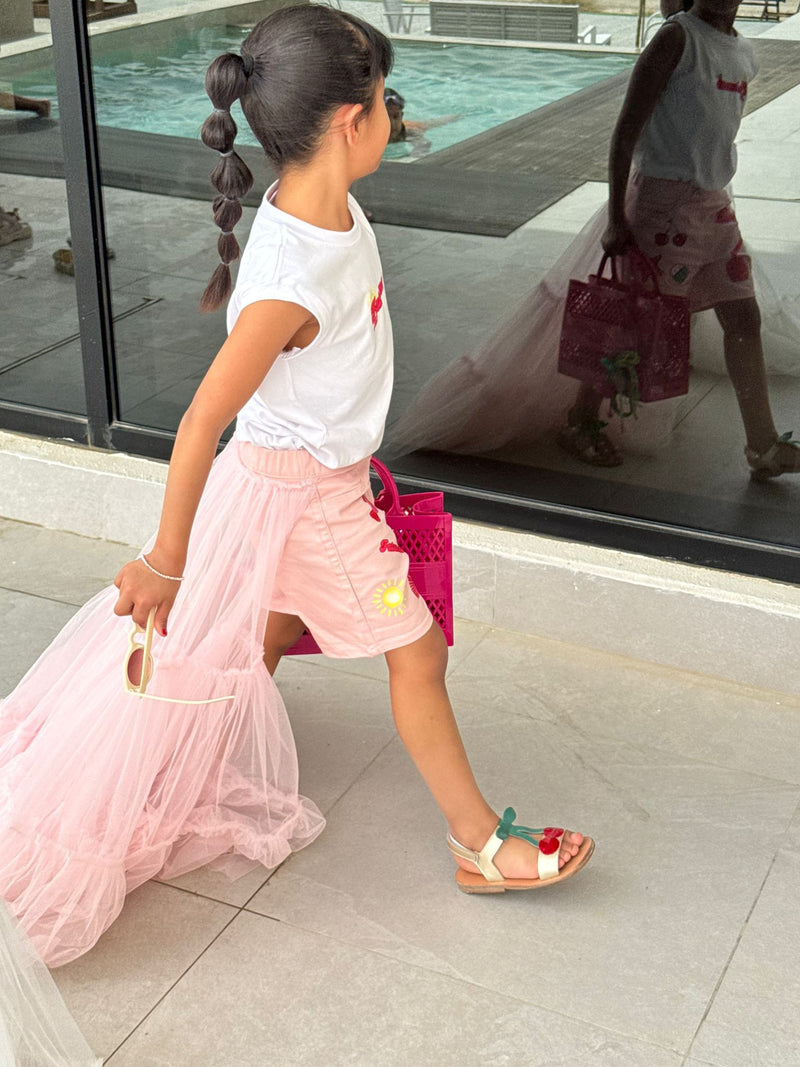 Customized Denim Shorts – Pink Shells Theme with Tulle