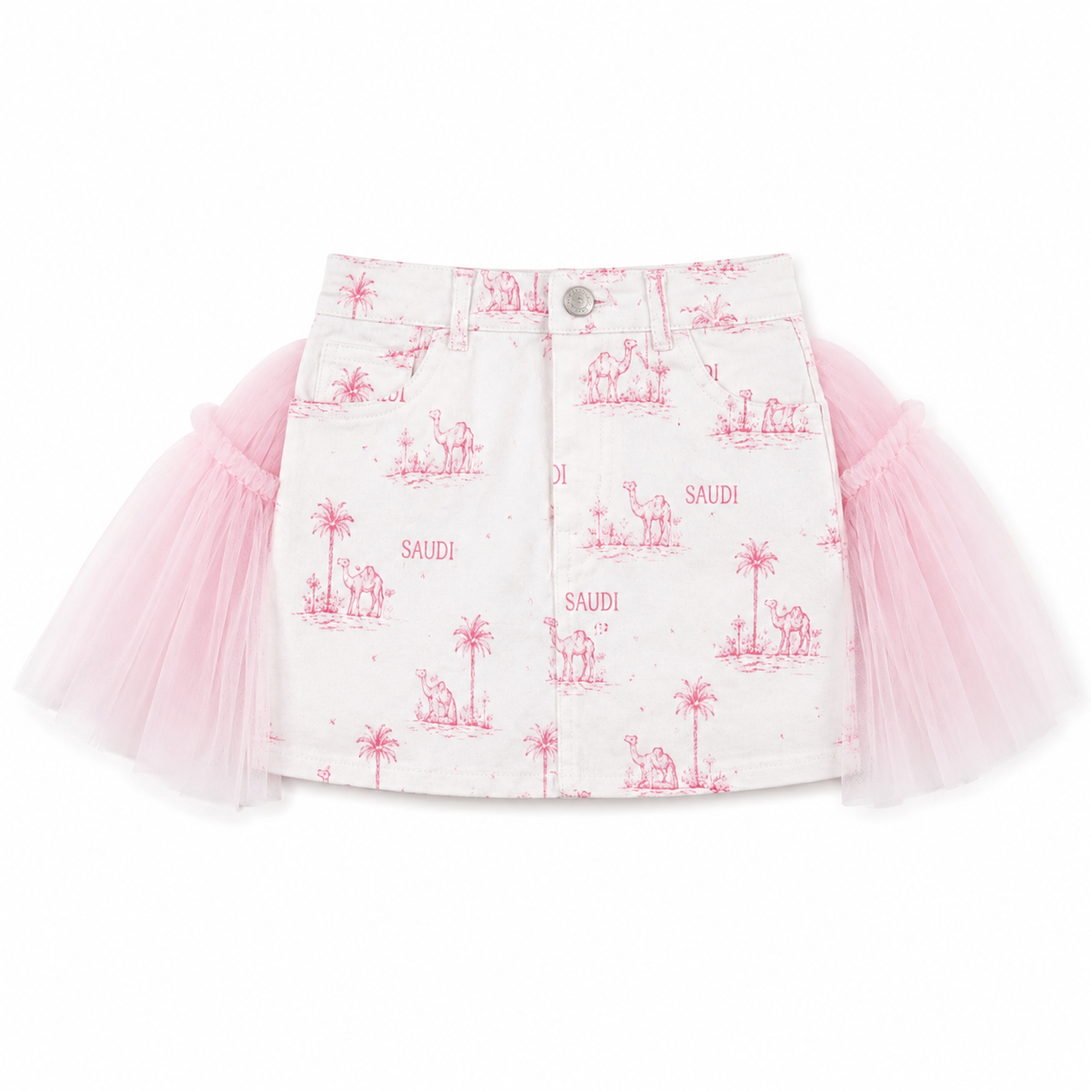 Saudi themed denim skirt with tulle